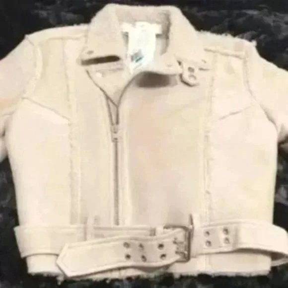 IRO Biege Synal Winter Shearling Sheepskin Moto Jacket Coat. 36 / S size - Picture 6 of 15